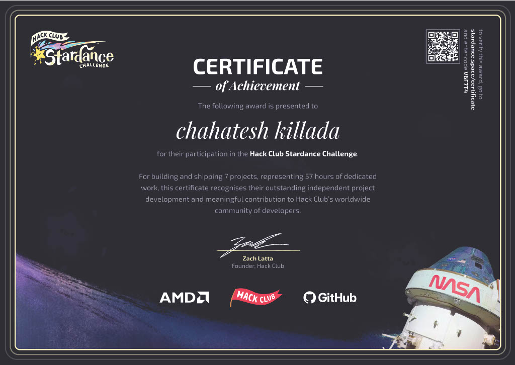 Stardance Certificate of Recognition